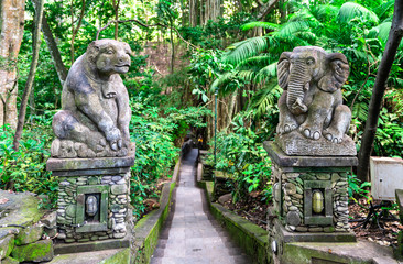 Statues in Ubud Monkey Forest on Bali, Indonesia