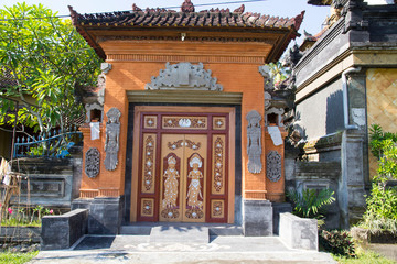Indonesia, Bali. Indonesia, Bali island, Gianyar province, Peliatan village south of Ubud village, temple with representation of Barong, Krisna and Garuda.