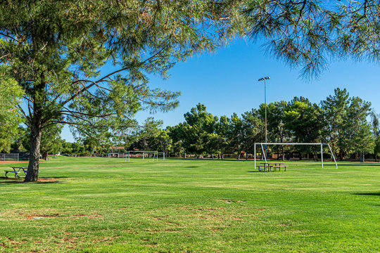 A soccer field in the park