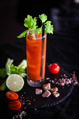bloody mary cocktail with fresh tomatoes juice, salt & pepper