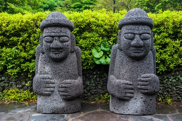 Basalt statues in Seogwipo in the Unesco World Heritage Site, island of Jejudo, South Korea