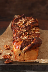 Chocolate yeast cake babka with pecans