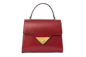 Red women's bag, white background, isolate