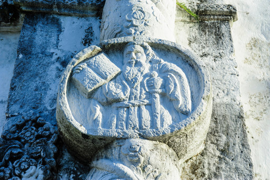 Close up of Christian ornament on the Daraga church, Legaspi, Southern Luzon, Philippines