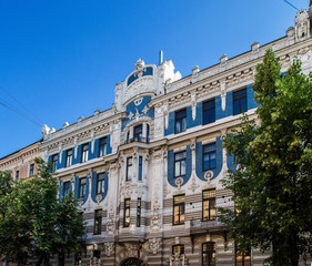 Blue Jugendstil facade on Albertina street