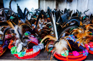 Traditional Ifugao headdresses, Unesco World Heritage Site, rice terraces of Banaue, Northern...