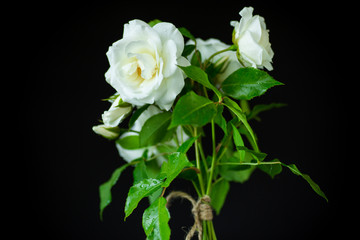 bouquet of beautiful white roses on a black