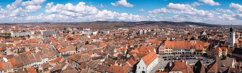 Fototapeta na wymiar Aerial view from Saint Mary Lutheran Cathedral in Sibiu city in Romania