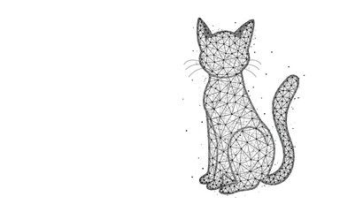 Cat low poly design, animal abstract geometric image, pet wireframe mesh polygonal vector illustration made from points and lines on white background
