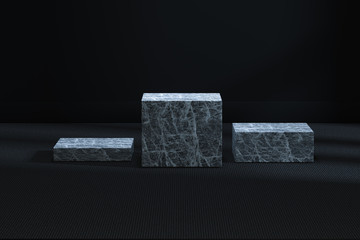 The marble cubic platform in the dark room, 3d rendering