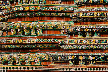 Ceramic porcelain designs on chedi, Wat Pho, Bangkok, Thailand