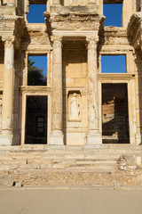 Turkey, Ephesus. The library of Ephesus (Celsius) was built in 117 A.D. The statues symbolize wisdom (Sophia), knowledge (Episteme), intelligence (Ennoia) and valor (Arete) .