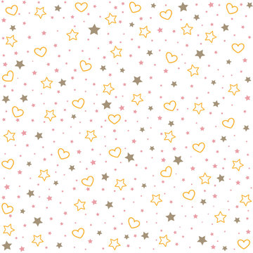 Seamless background of hearts and stars. Baby girl shower pattern. 