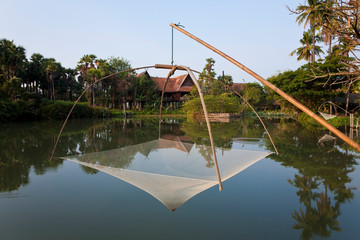 Fishing net and lake near Chiang Mai, Thailand