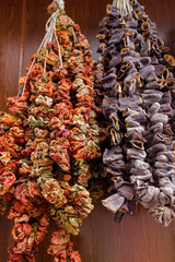 Istanbul, Turkey. Dried eggplant and peppers.