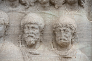 Asia, Turkey, Istanbul. Hippodrome, historic Roman Obelisk of Theodosius. Detail of ornate carved marble base of obelisk..