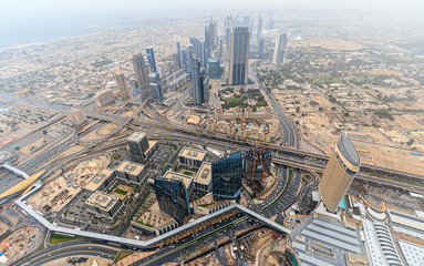 Fototapeta na wymiar Dubai, UAE. View of the city of Dubai from the top of the Burj Khalifa, world's tallest building.