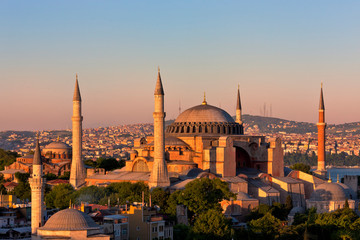 Naklejka na ściany i meble Hagia Sophia at sunset, Istanbul, Turkey