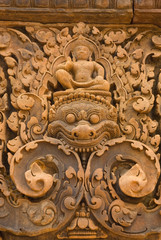 Cambodia. Siem Reap. Bantay Srei Temple. Esquisitely carved lintels.