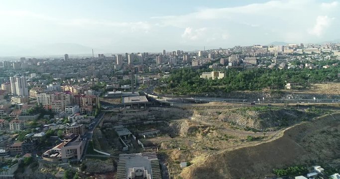 View over the city of Yerevan, capital of Armenia, with the two peaks of the Mount Ararat in the background, at the sunrise.
