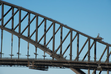Australia, Sydney, Harbour Bridge. Detail of sightseeing bridge climbers, a popular Sydney attraction.