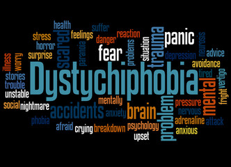 Dystychiphobia fear of accidents word cloud concept 3