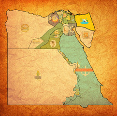 flag of North Sinai on map of Egypt Governorates