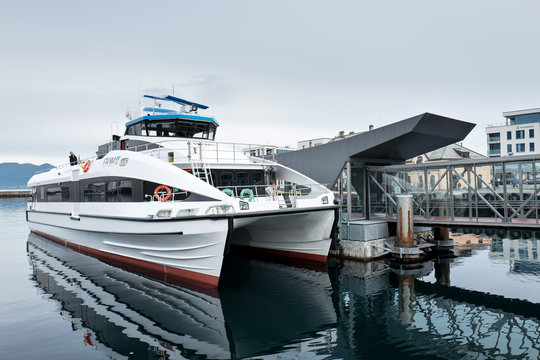 ALESUND, NORWAY - June 10, 2017: FRAM fast-ferry VALDEROY. FRAM plans, orders and coordinates public transport in More og Romsdal county, Norway.