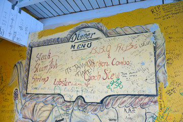 British Virgin Islands, Jost Van Dyke. Painted dinner menu board, Garner Bay