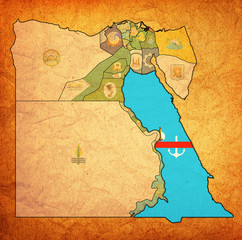 flag of Red Sea on map of Egypt Governorates