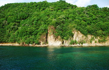 Dominica, Roseau, blue turquoise water south of Roseau