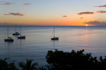 MARTINIQUE. French Antilles. West Indies. View of sunset & Caribbean Sea from historic fort...