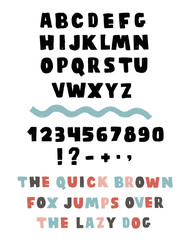 Handwritten brushed vector thick font with symbols