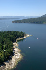 Fototapeta na wymiar Canada, British Columbia, Aerial photograph of the anchorage at Russell Island, Gulf Islands National Park Reserve of Canada