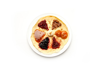 pancakes with 6 different  jams
