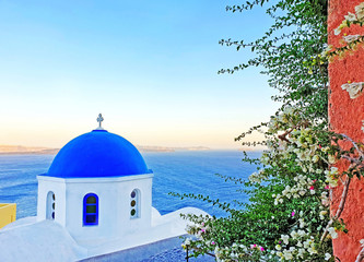 traditional greek Orthodox chapel at Oia village Santorini island Cyclades Greece