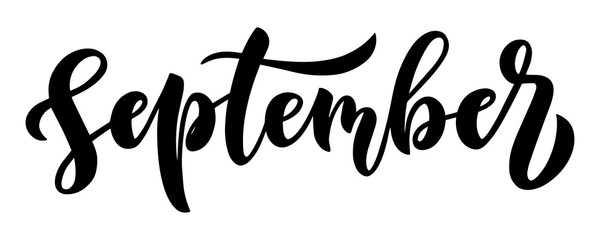 Simple black and white brush handlettering script September for posters, calendars and other