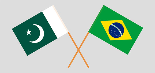 Pakistan and Brazil. Crossed Pakistani and Brazilian flags
