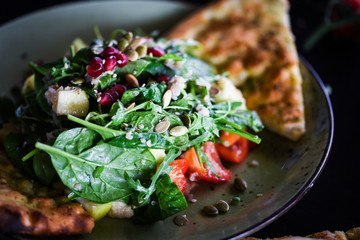 fresh quinoa salad with mix of vegetables & focaccia bread