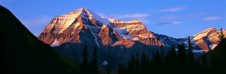 Canada, British Columbia, Mt Robson. The striation on Mount Robson, a World Heritage Site, is...