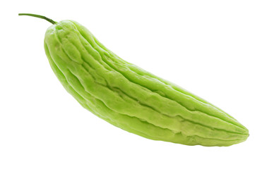Closeup view of Green fresh bitter gourd isolated on background with clipping path