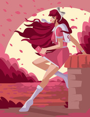 manga anime waifu pink dress girl in the park