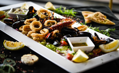mix of grilled & fried seafood plate