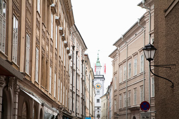 Naklejka premium Salzburg, Salzburg, Austria - Low angle view of old world buildings.