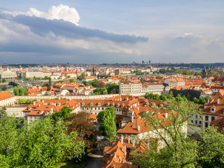Fototapeta na wymiar Czech Republic, Prague. Prague rooftops as seen from above.