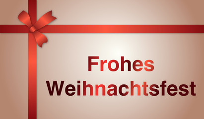 Frohes Weihnachtsfest - Karte mit rotem Band und Text