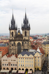 Fototapeta premium Czech Republic, Bohemia, Prague. Old Town Square dominated by Tyn Cathedral.