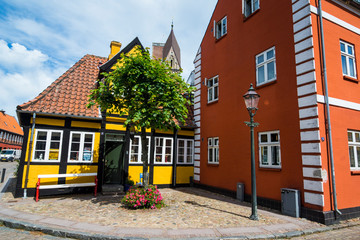 Fototapeta na wymiar Ancient houses in Ribe, Denmark's oldest surviving city, Jutland, Denmark