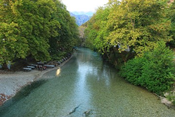 View from the bridge of Glyki village the Acheron river near Acheron springs in Thesprotia, Greece 