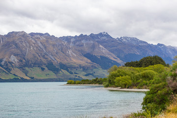 Fototapeta na wymiar view of northern end of Lake Wakatipu in the South Island , New Zealand